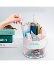 Obrotowy przybornik na biurko na długopisy z szufladką