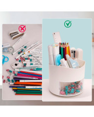 Obrotowy przybornik na biurko na długopisy z szufladką