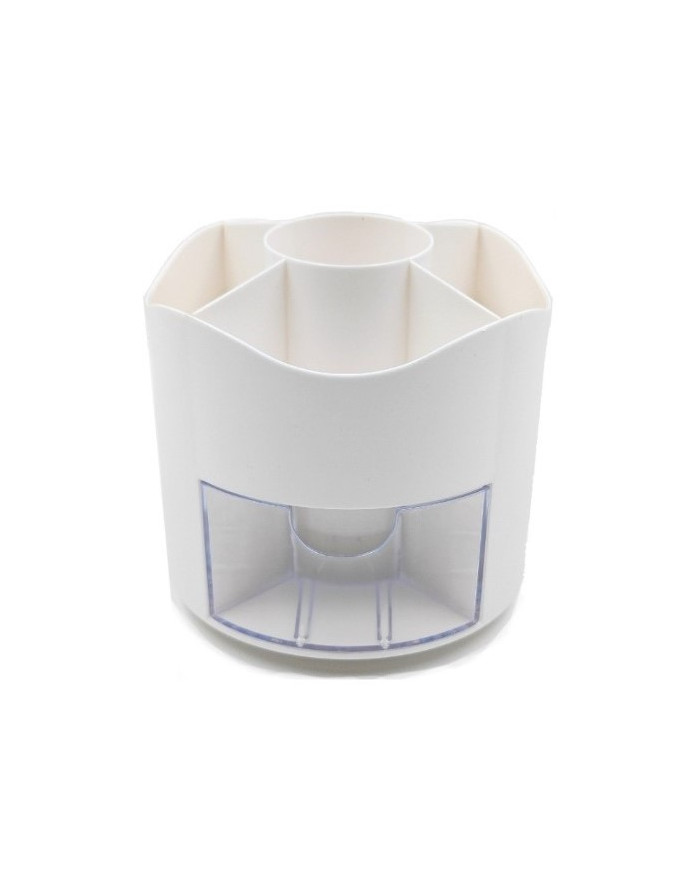 Obrotowy przybornik na biurko na długopisy z szufladką