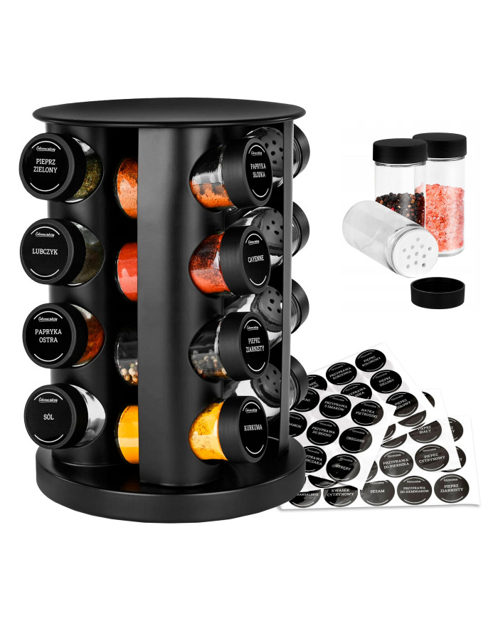 Przyprawnik obrotowy stojak na przyprawy 16 słoików + naklejki