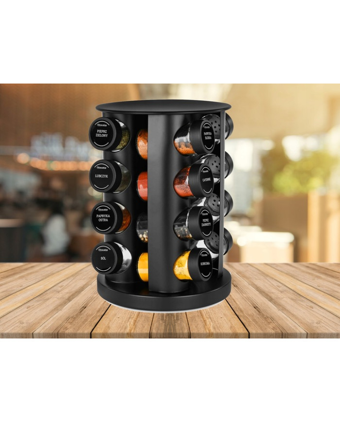 Przyprawnik obrotowy stojak na przyprawy 16 słoików + naklejki
