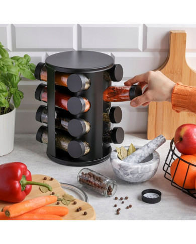 Przyprawnik obrotowy stojak na przyprawy 16 słoików + naklejki