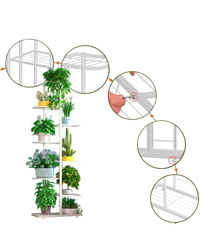 Kwietnik stojący metalowy Essosway 8-poziomowy stojak na kwiaty biały