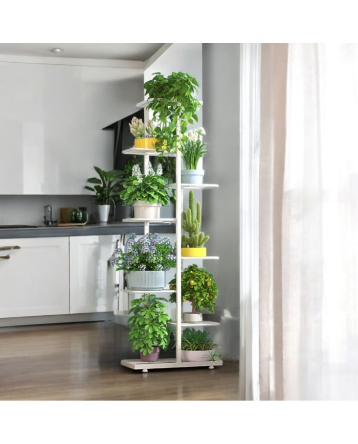 Kwietnik stojący metalowy Essosway 8-poziomowy stojak na kwiaty biały