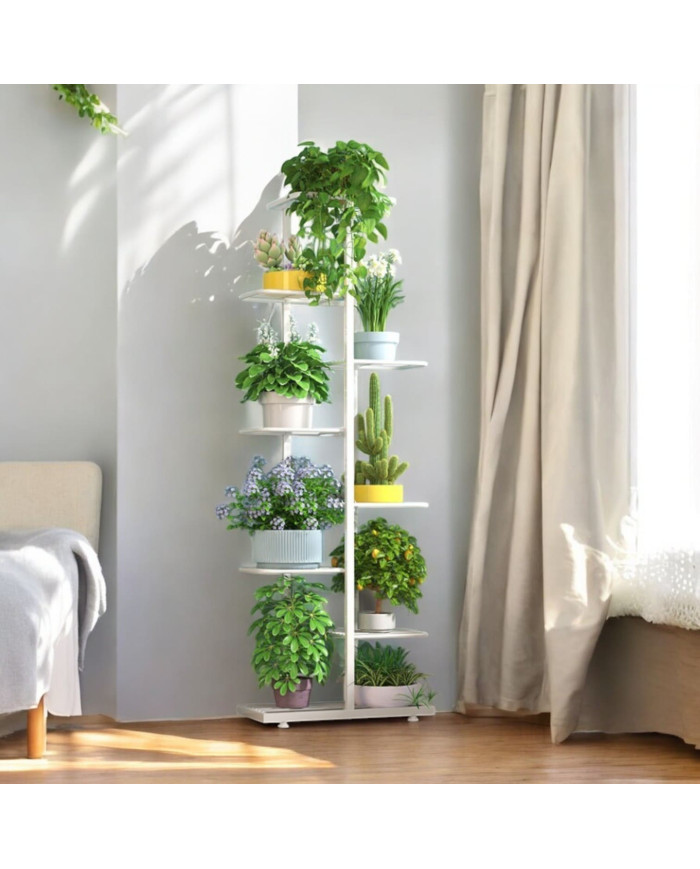 Kwietnik stojący metalowy Essosway 8-poziomowy stojak na kwiaty biały