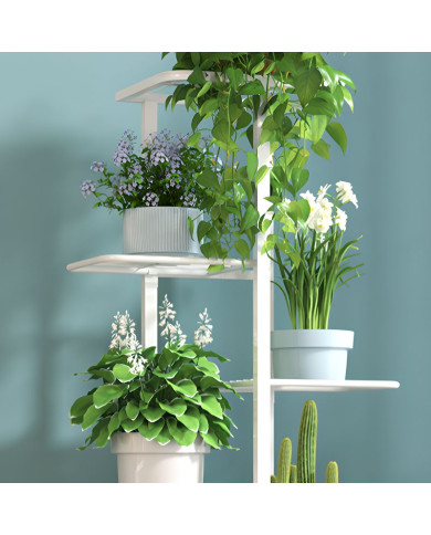 Kwietnik stojący metalowy Essosway 8-poziomowy stojak na kwiaty biały