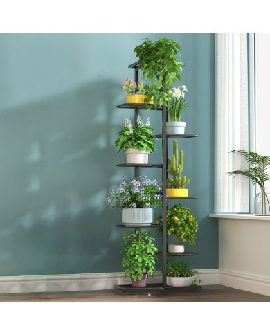 Kwietnik stojący metalowy 8-poziomowy stojak na kwiaty czarny