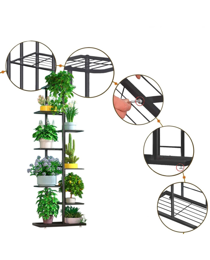 Kwietnik stojący metalowy 8-poziomowy stojak na kwiaty czarny