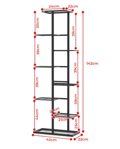 Kwietnik stojący metalowy 8-poziomowy stojak na kwiaty czarny