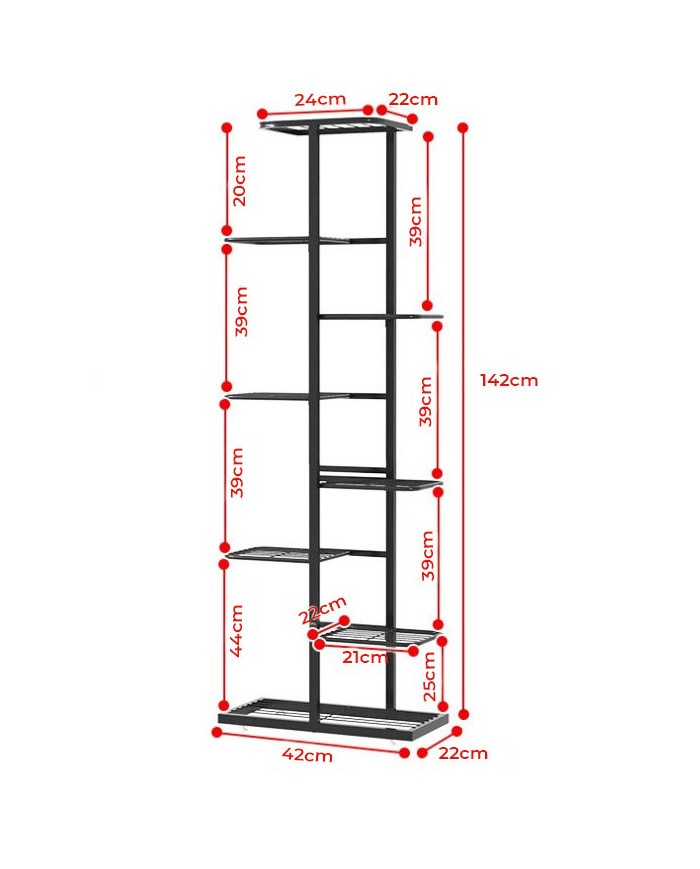 Kwietnik stojący metalowy 8-poziomowy stojak na kwiaty czarny