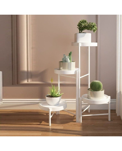 Kwietnik stojący metalowy 4 poziomy stojak na kwiaty biały