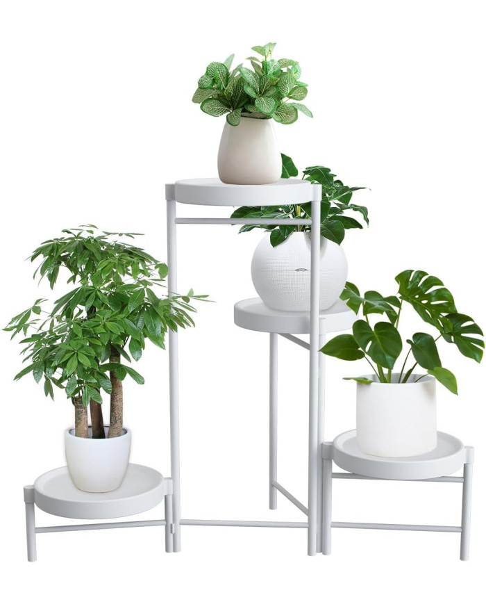 Kwietnik stojący metalowy 4 poziomy stojak na kwiaty biały