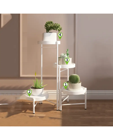 Kwietnik stojący metalowy 4 poziomy stojak na kwiaty biały
