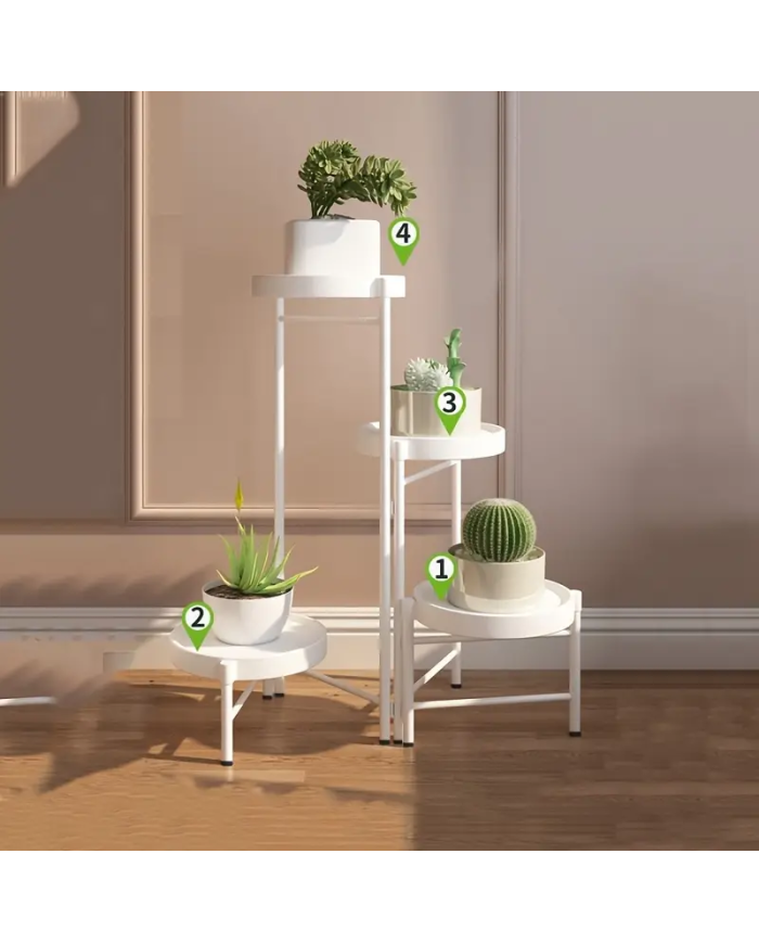 Kwietnik stojący metalowy 4 poziomy stojak na kwiaty biały