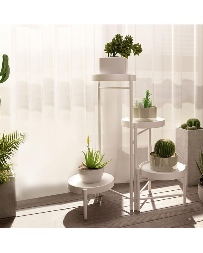 Kwietnik stojący metalowy 4 poziomy stojak na kwiaty biały