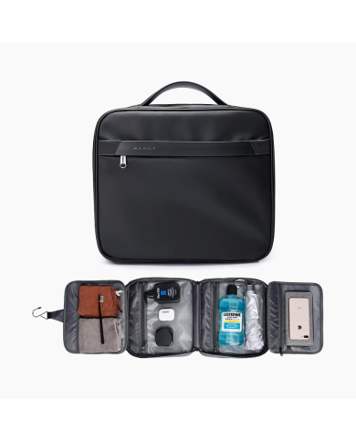 Kosmetyczka podróżna wisząca Bange z haczykiem rozkładana czarna