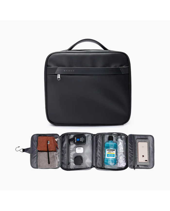 Kosmetyczka podróżna wisząca Bange z haczykiem rozkładana czarna