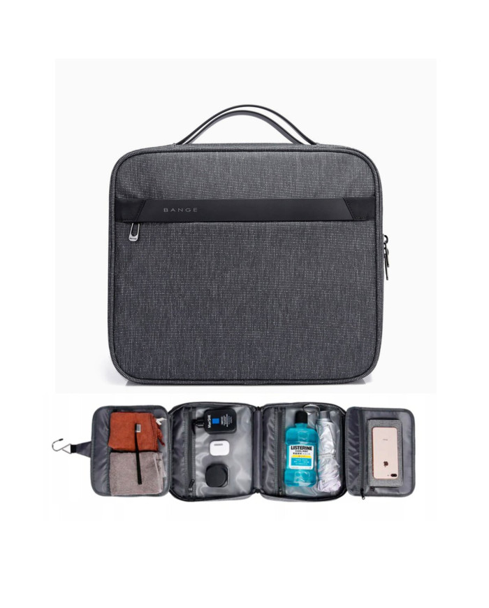 Kosmetyczka podróżna wisząca Bange z haczykiem rozkładana szara
