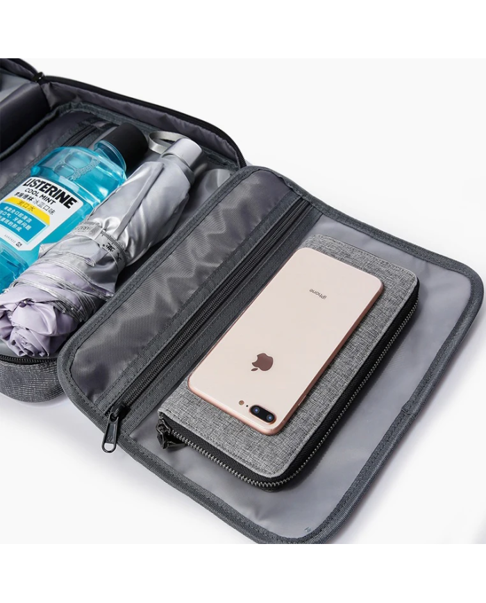 Kosmetyczka podróżna wisząca Bange z haczykiem rozkładana szara