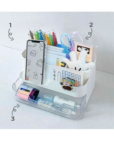 Organizer na biurko przybornik z uchwytem na telefon i szufladką
