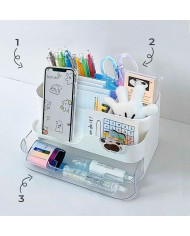 Organizer na biurko przybornik z uchwytem na telefon i szufladką