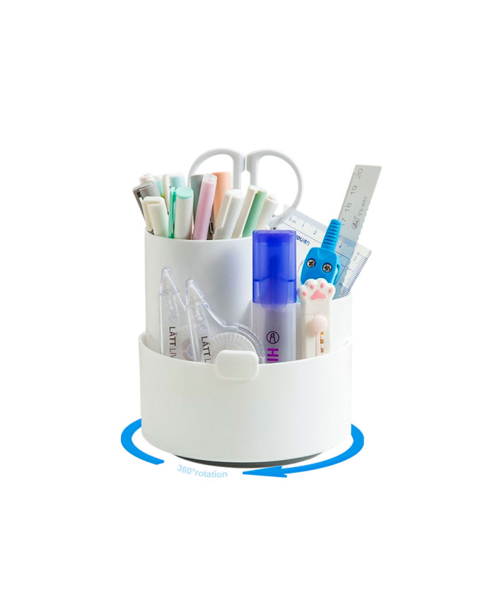 Obrotowy przybornik na biurko na długopisy z uchwytem na telefon
