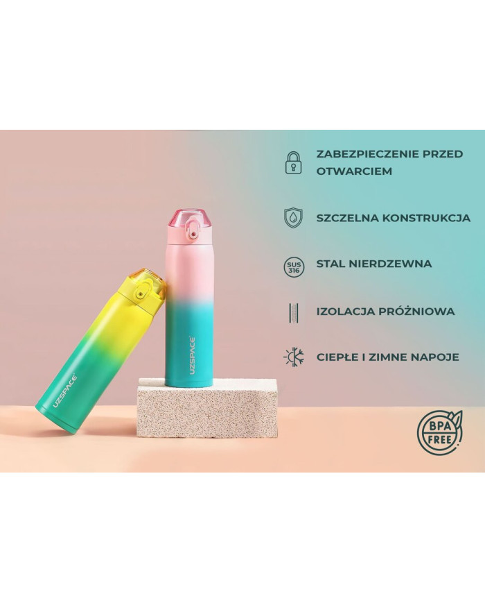 Butelka termiczna termos Uzspace 500 ml różowo-turkusowa