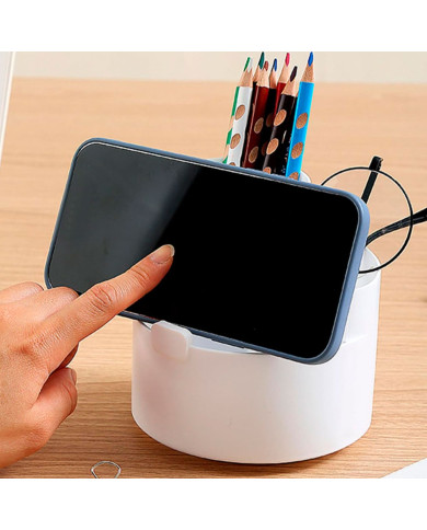 Obrotowy przybornik na biurko na długopisy z uchwytem na telefon