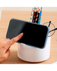 Obrotowy przybornik na biurko na długopisy z uchwytem na telefon