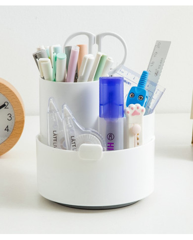 Obrotowy przybornik na biurko na długopisy z uchwytem na telefon