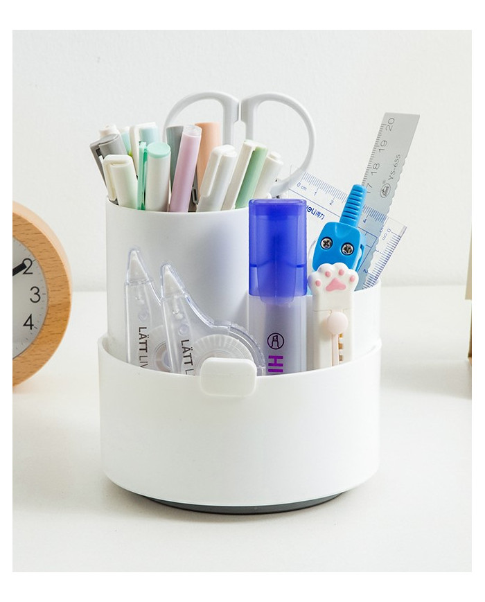 Obrotowy przybornik na biurko na długopisy z uchwytem na telefon