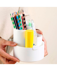 Obrotowy przybornik na biurko na długopisy z uchwytem na telefon