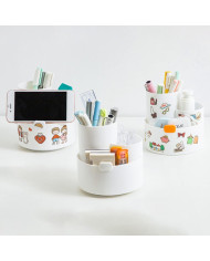 Obrotowy przybornik na biurko na długopisy z uchwytem na telefon